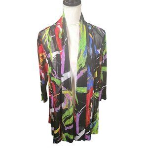 Ali‎ Miles Open Cardigan Type Semi-Sheer Black Abstract Colors Jacket in Medium